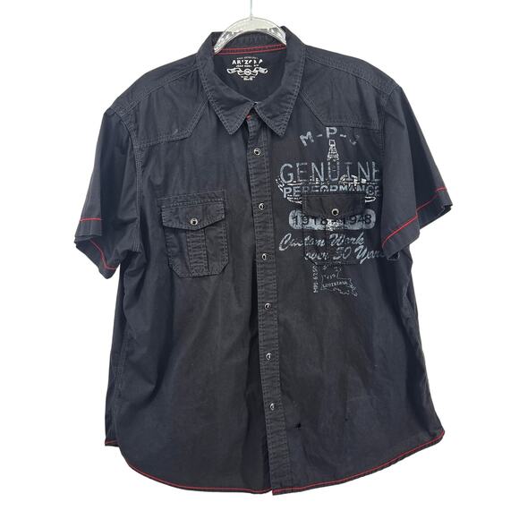 Y2K Graphic Casual Pearl Snap Shirt Size XXL 90s Distressed Grunge Rockabilly - Picture 1 of 8